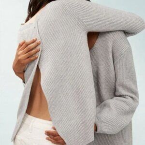 Cuyana Ribbed Open Back Sweater heather grey